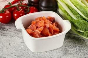 Salted salmon cubes for cooking photo