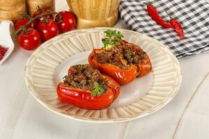 Bell pepper stuffed minced meat photo