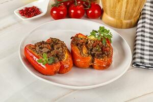 Bell pepper stuffed minced meat photo