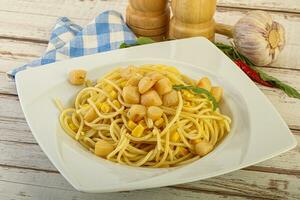 Delicous Pasta with scallop seafood photo