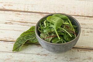 Green mix salad in the bowl photo