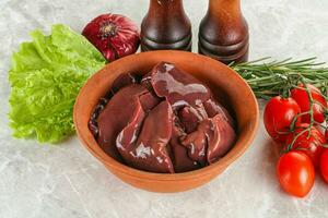 Raw turkey liver in a bowl ready for cooking photo