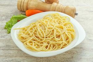 Italian pasta boiled spaghetti with oil photo