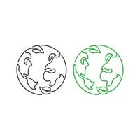 green earth planet concept, globe with leafs , world ecology icon. Modern sign, linear pictogram, outline symbol, simple thin line vector design element template