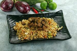 Stir fried rice with beef photo