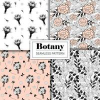 Set of monochrome botanical pattern. Seamless background with roses. Hand drawn outline floral wallpaper vector