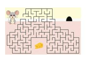 Vector illustration. Children s puzzle game. Help the mouse find the cheese and get out of the maze. Color illustration