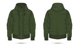 Hooded zipper outdoor jacket mockup front and back view vector