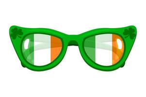 Cartoon isolated groovy green sunglasses with Irish flag and lucky green clover for a party on St Patricks Day. vector