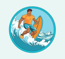 surfing on the beach cartoon character Vector Illustration