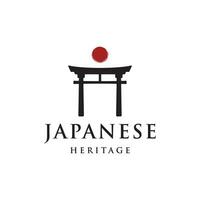 Japanese ancient torii gate logo template design. Tori gate Japanese heritage, culture and history. vector