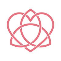 Love forever crossed ribbon. Celtic knot, pink symbol. Heart and sacred triangle. Vector illustartion