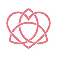 Love forever crossed ribbon. Celtic knot, pink symbol. Heart and sacred triangle. Vector illustartion