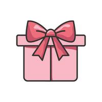 Pink gift box flat illustration. Holiday surprise box. Cartoon style. Vector on white background