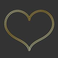 Golden heart decorative rope. Chain love, geometric frame. Vector illustartion