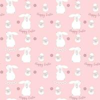 Easter seamless pattern in cartoon style. Easter concept with colourful eggs, bunnies and flowers. vector