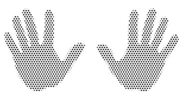 Silhouettes of the left and right palms isolated on white background, hands in halftone style, vector illustration.