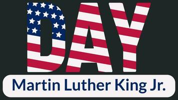 MLK Day Banner with typography. Daydream Martin Luther King Jr. minimalistic vector illustration on dark blue background. Simple Design of greeting card with flag and stars Celebration in January.