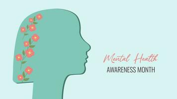 Mental Health Awareness Month banner is observed every year in May. Vector template for banner, greeting card in flat minimalistic style.