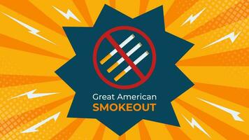 The Great American Smokeout day Halftone banner in November. Stop, Quit smoking reminder design, healthy lifestyle concept. Vector illustration in flat, pop style with cigarettes