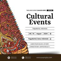 Cultural Event design layout template background with wayang kayon gunungan illustration vector