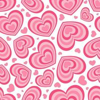 Y2k seamless pattern with hearts. Retro abstract groovy background. Pink funky vector wallpaper for Valentine day. Girly lovely design