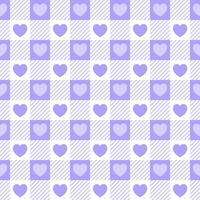 Vichy seamless pattern with hearts. Checkered picnic plaid background with spring design. Easter and Valentine Day geometric backdrop. Vector