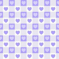 Vichy seamless pattern with hearts. Checkered picnic plaid background with spring design. Easter and Valentine Day geometric backdrop. Vector