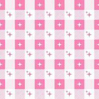 Y2k seamless pattern with sparkles. Geometric checkered vichy background with abstract stars. Vector bright pink design