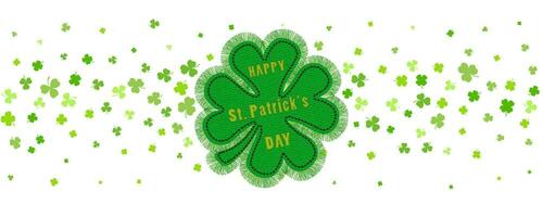 St. Patrick Day shamrock clover background. Vector border with flying green leaves for posters banners and greeting cards.