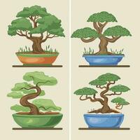 bonsai tree vector illustration set