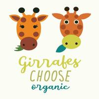 Giraffes choose organic cartoon vector illustration