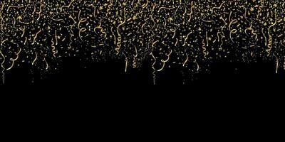 festivo fiesta con oro papel picado en negro antecedentes vector