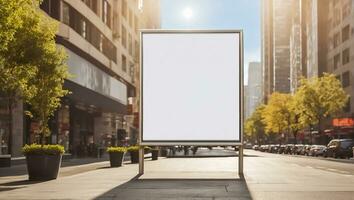 ai generado blanco publicidad bandera en el día calle foto