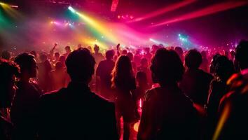 AI generated Silhouettes of people at a disco photo