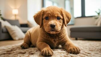 AI generated Cute labrador puppy in the room photo