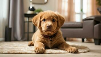 AI generated Cute labrador puppy in the room photo