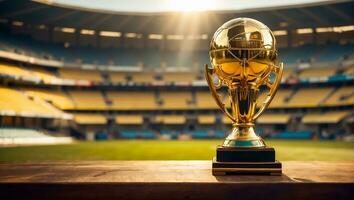 AI generated football championship gold cup at the stadium photo