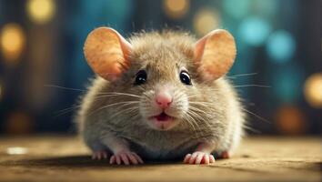 AI generated Cute funny fluffy mouse close up photo