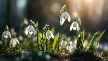 ai generado hermosa campanilla de febrero flor cerca arriba foto