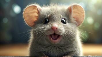 AI generated Cute funny fluffy mouse close up photo