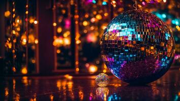 AI generated Beautiful colored disco ball closeup photo