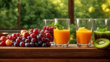 AI generated Fresh juice from various fruits and berries photo