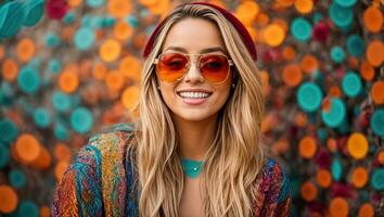 AI generated Portrait of a fashionable girl in sunglasses photo