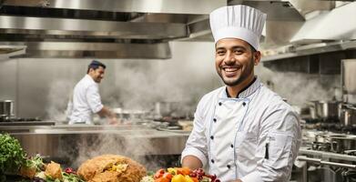 AI generated Portrait of a male cook in the kitchen photo