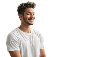 AI generated Happy young guy in a white T-shirt isolated photo