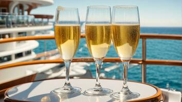 AI generated Glasses of champagne against the background of the sea photo