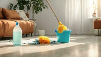 AI generated Bucket and mop for cleaning the room photo