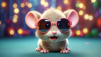 AI generated Cute funny mouse wearing sunglasses photo