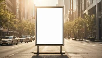 AI generated Blank advertising banner on the day street photo